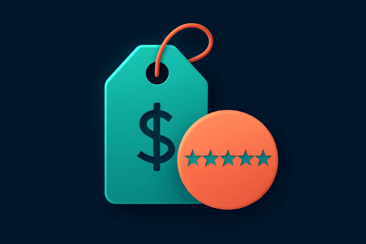 A premium price tag beside a five-star badge