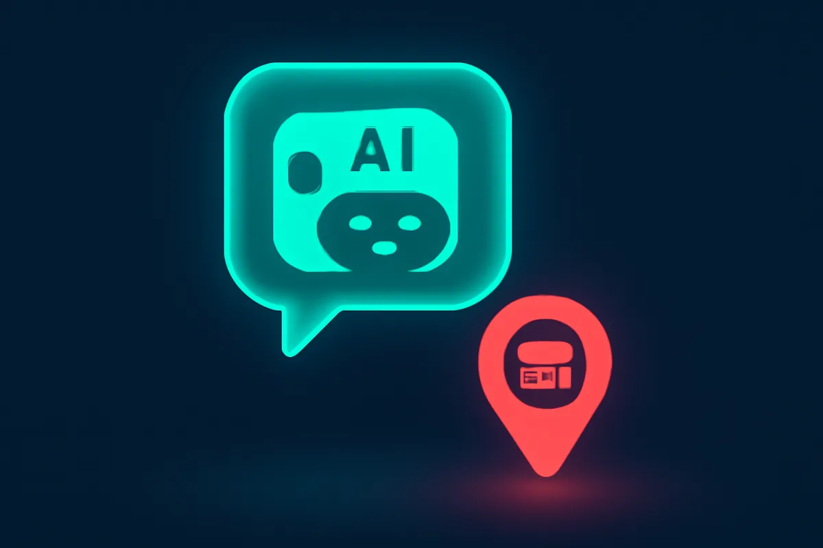 An AI chat bubble recommending a local business location pin