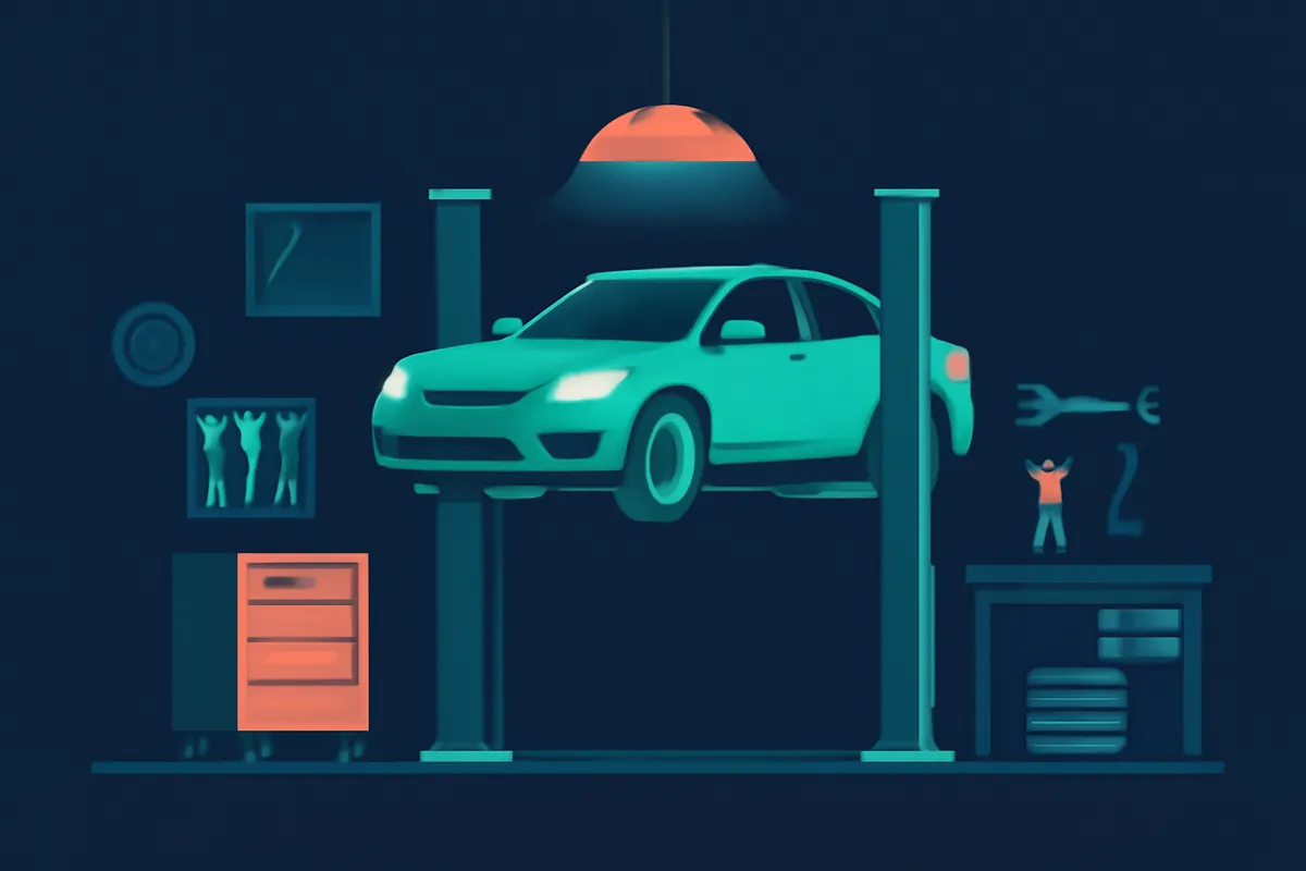 A clean professional auto repair shop bay