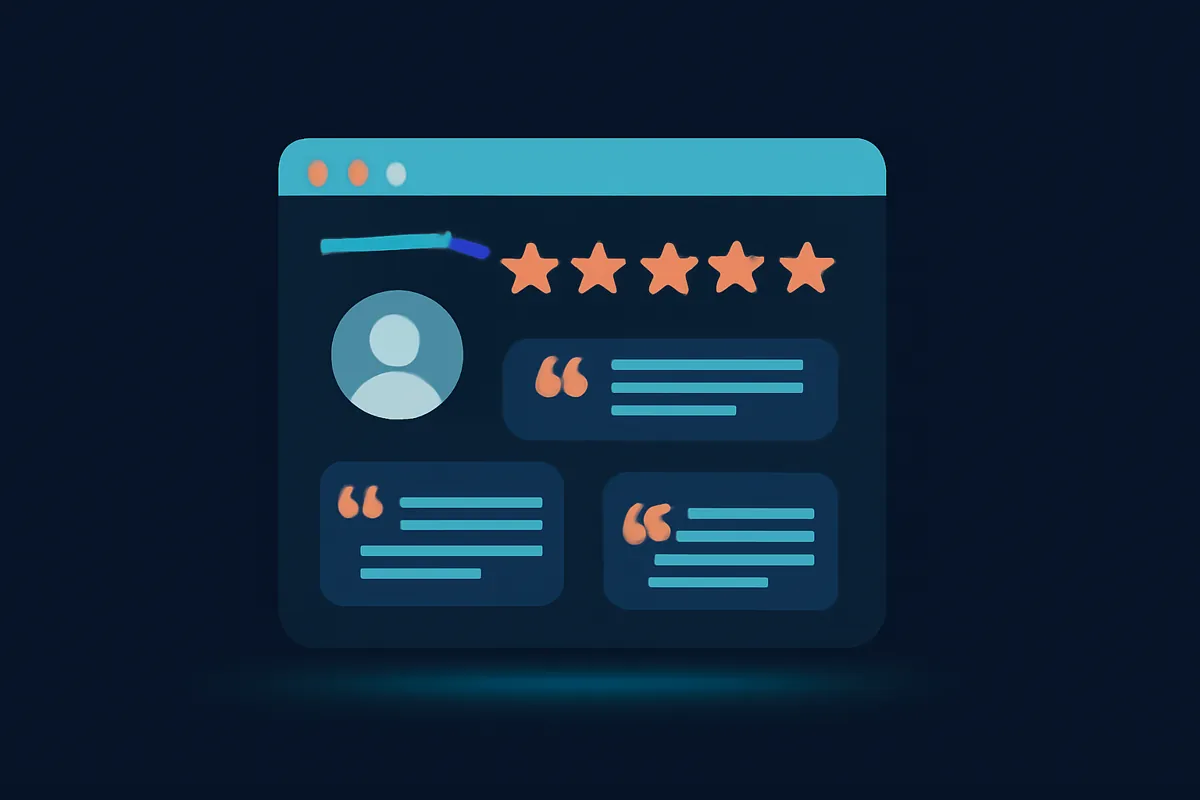 A website showing star ratings and customer review quotes