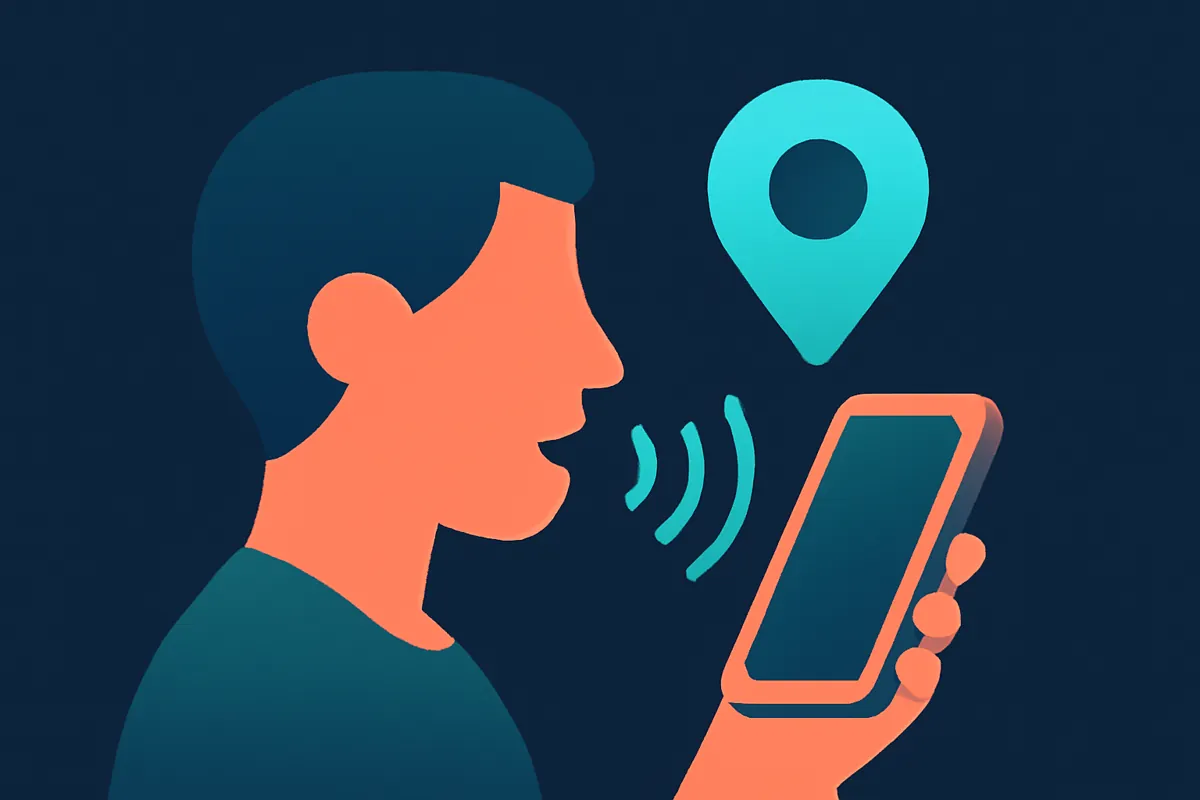 A person using voice search with a map pin